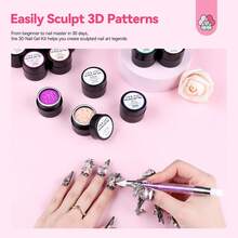 SAVILAND 3D Nail Gel Set: 12 Colors Non-Sticky Soak Off 3D Sculpting Gel For Nail Art Painting Drawing Hand Carving Molding With Sculpture Pen For 3D Nail Art Design - 彩色 - 查看 7
