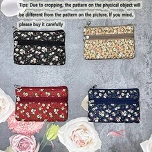 1件/4件/6件田园碎花双层双拉链迷你零钱包，多功能小钱包硬币包，创意独特派对小礼物 - 彩色 - 查看 12