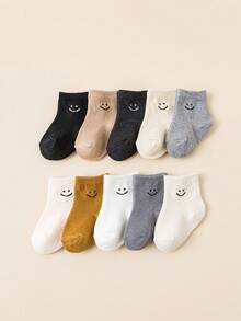 10 Pcs Baby Cute Cartoon Round Neck Socks With Adorable Expressions - Multicolor - View 3