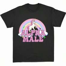 Alpha Male Unicorn Rainbow T Shirt Men Women Fashion Summer T-Shirts Female Casual Short Sleeve Hip-Hop Harajuku Unisex Tshirt - Black - View 1