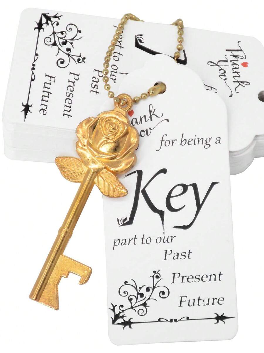 1 件复古浪漫玫瑰形开瓶器、婚礼糖果盒生日派对装饰钥匙扣、玫瑰花开罐器带卡 - 彩色 - 查看 1