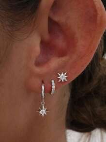 Conjunto de 3 peças: Brincos Twist Mobius, Brincos de Botão Estrela, Brincos de Argola Pingente Estrela, Joias para Mulheres