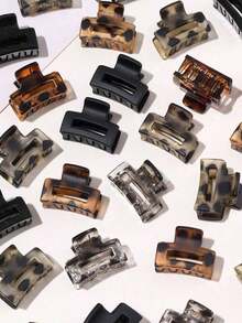 20 个迷你十字爪夹，小棕色发夹，适合刘海和飘带（颜色随机），发饰，发爪，发夹，发夹，秋冬度假装女士 - 混色方形小髮爪 - 查看 5