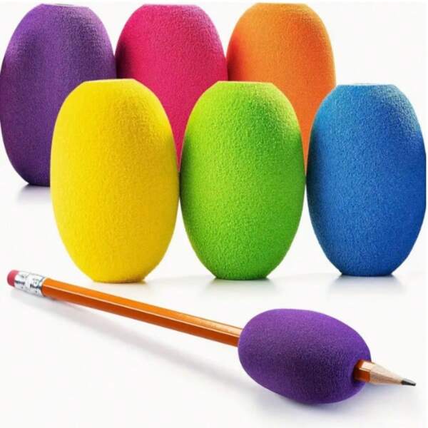 6pcs Colorful Soft Foam Pen Grips, Suitable For Pens & Pencils - Non-Slip, Sweat-Proof, Ergonomic Design In Multiple Colors, Posture Corrector - Fits Writing & Drawing, For Both Hands, Drawing Tools, Soft Touch Back To School