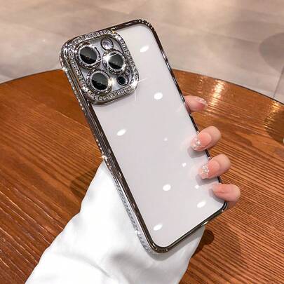 奢华水钻亮片电镀银色手机壳，带镜头膜，兼容 17 Pro Max/17 Pro/17 Air/17/16 Pro Max/16/16 Pro/16 Plus/16e/15/15 Pro Max/15 Pro/15 Plus/11/12/13/14 Pro Max/11 Pro/11 Pro Max/12 Pro/12 Pro Max/13 Pro/13 Pro Max/14 Pro/14 Pro Max/14 Plus/13 Mini/12 Mini，简约创意设计