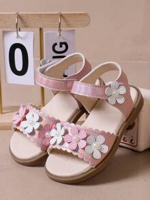 Girls' Sweet Floral Faux Pearl Sandals, Summer New Soft Sole Princess Shoes, Versatile Open Toe Toddler Walking Shoes - Pink - View 7