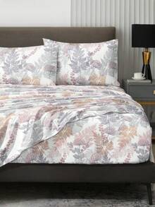 4 件紫色植物叶花朵图案床单套装床上用品套装，1 件床笠和 1 件床单和 2 件枕套床上用品床垫保护套（不包括枕芯）豪华床笠套装特大号双人床全尺寸床单深口袋最大 11.8 英寸枕套，柔软透气防皱，更适合睡眠，豪华酒店风格，送给妈妈爸爸朋友农舍床上用品套装的礼物