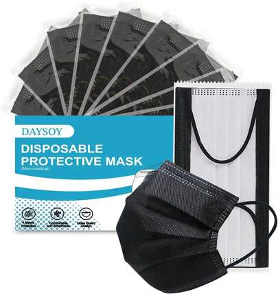 100pcs Black Disposable Mask, Three-Dimensional Cut, Fit The Face, Breathe Smoothly Without Stuffiness.