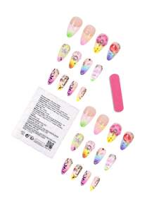 24 PIEZAS de suministros para uñas con flores verdes 3D de primavera y verano + 1 lima de uñas + 1 pieza de pegamento de gelatina