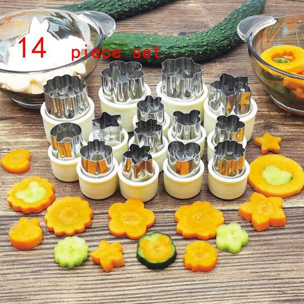 14 Peças Moldes Decorativos de Aço Inoxidável para Vegetais e Frutas, Moldes em Forma de Borboleta, Cortadores de Biscoito, Moldes Fofos de Animais de Desenho Animado e Forma de Flor para Salada DIY