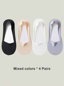 1/4/8 Pairs Women's Big Size Available Soft Nylon Solid Bottom Low Cup Invisible No Show Socks With Non-Slip Gel Heel, Suitable For Daily Use