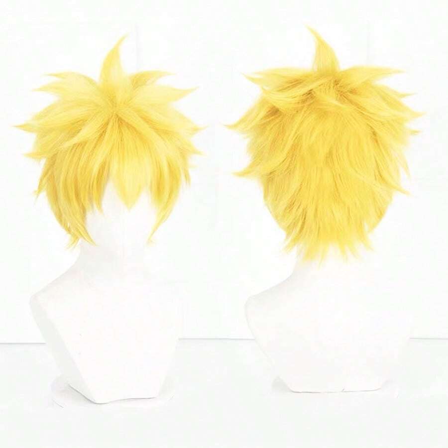 Anime Halloween Wig Yellow For Cosplay Party, Synthetic Layered Short Hair Wigs With Bangs - Yellow - View 1