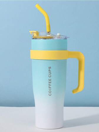 Termo De Acero Inoxidable Con Popote 1200ML/40oz, Con 1Asa Y Popote, Vaso Termo enfriador De Metal Con Color De Gradiente Para Uso En Regalos Y Exteriores, Seguro Para El Contacto Con Alimentos