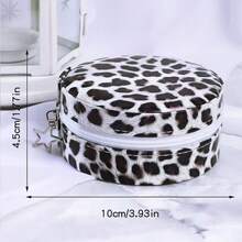 Leopard Print PU Leather Travel Jewelry Box, Bridesmaids Gift Box, Mini Circular Jewelry Storage Case, Zipper Cosmetic Organizer - Round Zipper Jewelry Box - View 3