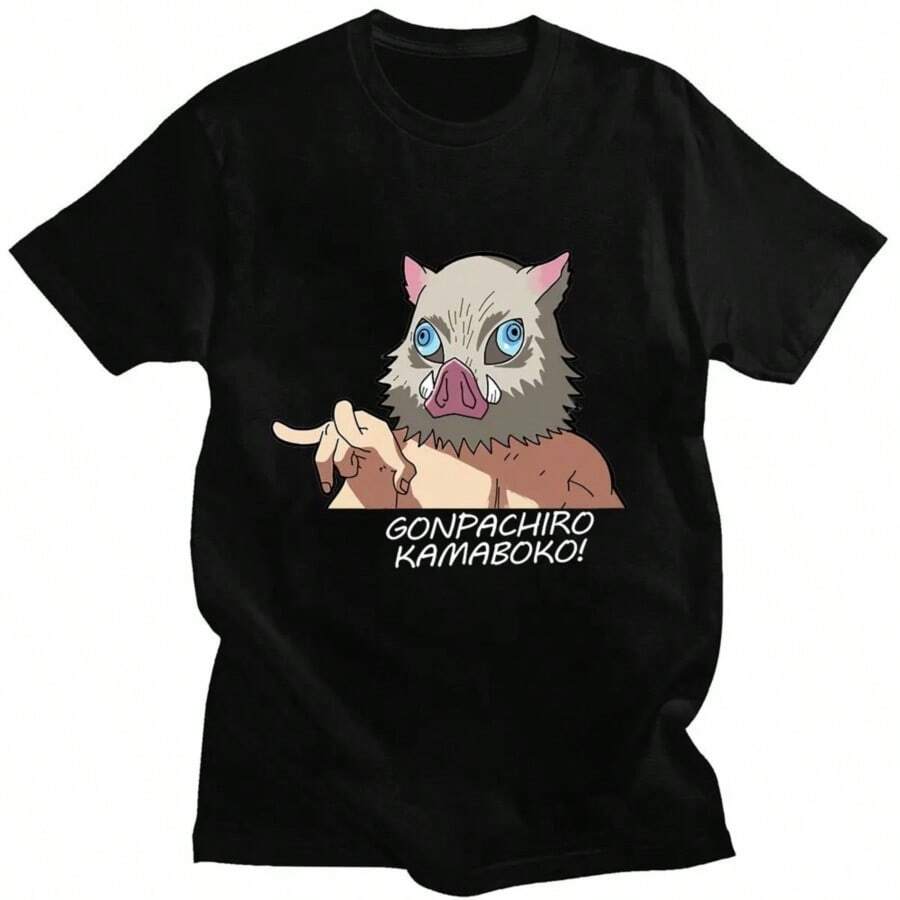 Anime Demon Slayers T-Shirt Kimetsu No Yaiba Hashibira Inosuke T Shirt Women Men Funny Print T Shirts Cotton Plus Size Casual Tee - Black - View 1