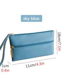 1pc PU Material Multifunctional Simple Large Capacity Ladies Handheld Coin Purse Double Pull Ladies Clutch Bag Is Suitable For Ladies To Use When Going Out, Perfectly Matching With Prom Accessories