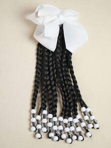 SprBuds 1pc Kids Braided Ponytail Hair Extension, Girls Ponytail With Beads Braids Hair Extension Detachable Synthetic Hairpieces With Bows Protective Easy Hairstyle For Girl Children Gift (Box-9inch) - Natural Black - View 17