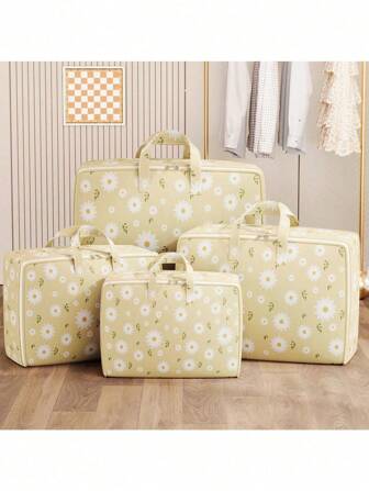 1/3 件便携式雏菊图案织物收纳袋，可折叠防水防潮厚被子袋，大容量家用搬家打包衣服床上用品收纳袋，适合旅行或居家收纳，送给朋友和家人的绝佳礼物，母亲节学校用品包