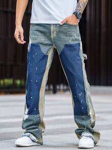 Pantalones de campana de pierna recta de mezclilla lavada, pantalones cargo casuales de múltiples bolsillos, jeans acampanados a la moda