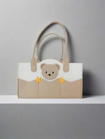 1 Piece Of Felt Mommy Bag Cartoon Baby Outdoor Travel Storage Bag Diaper Storage Toy Storage Milk Bottle Storage Milk Powder Box Storage Paper Towel Wet Wipes Storage