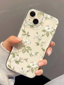 1pc Green Floral Minimalist Transparent Full Coverage TPU Phone Case Compatible With Iphone 17, 16, 15, 14, 13, 12, 11 Pro Max, Series - Multicolor - View 4