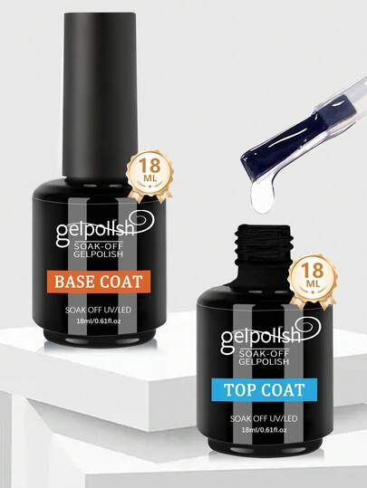 2Pcs 18ml Base Coat And No Wipe Gel Top Coat Set - Shine Finish And Long Lasting, Soak Off LED Nail Lamp Gel Base Top Coat Finish Nail Art Design Manicure Gifts For Women