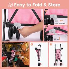 Wedyvko 4-Wheel Pet Stroller For Small/Medium Dogs & Cats, Lightweight Foldable Dog Carrier For Jogging/Travel/Mall, Breathable Mesh Puppy Stroller With Storage Basket & Cup Holder - 粉色 - 查看 3