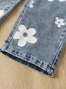 Young Girl Solid Ribbed Sleeveless Denim Effect Pants Set