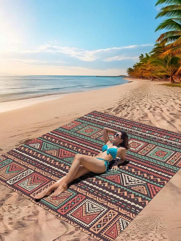 1pc New Outdoor Waterproof Anti-Sand Digital Print Picnic Mat/Beach Towel, With Fashionable And Fresh Pattern, Suitable For Camping And Picnics