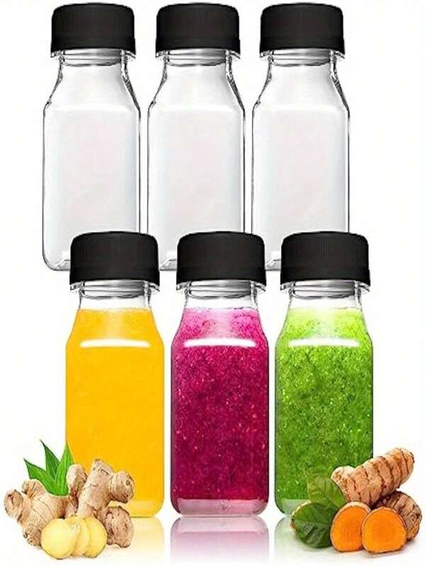 3/6pcs 120ml-250ml Crystal Clear Plastic Bottles With Leak-Proof Black Caps - For JuicesW Ellness Shots, Freezer Friendly, Space-Saving Design, Tamper-Proof Lids For Secure Storage
