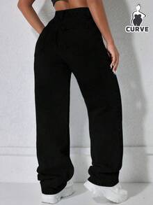 Quần jeans ống đứng dáng rộng phong cách retro thường ngày dành cho nữ cỡ lớn, màu đen, thích hợp cho mùa xuân. - màu đen - Xem 2