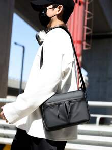 New Waterproof Fashion Versatile Men's Messenger Bag, Business Trip Shoulder Bag With Large Capacity, Casual Minimalist Square Crossbody Bag For Shopping, Travel, Commuting - Multicolor - View 2