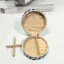 Leopard Print PU Leather Travel Jewelry Box, Bridesmaids Gift Box, Mini Circular Jewelry Storage Case, Zipper Cosmetic Organizer - Round Zipper Jewelry Box - View 21