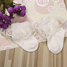 Infant Baby Girls Ruffle Socks, Sweet Eyelet Frilly Lace Princess Ankle Socks With Sunflower Applique - White - View 4