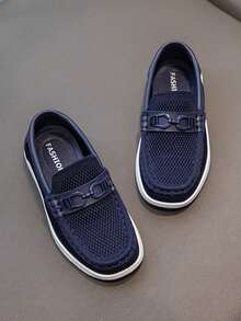 儿童乐福鞋，男女款休闲一脚蹬透气针织平底鞋，2025 年新款 - 藍色 - 查看 6