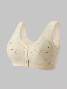 3pcs Plus Size Floral Print Bras, Soft & Elegant Front Closure Wireless Bras, Women Plus Size Lingerie