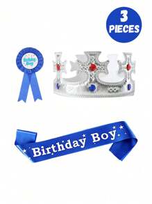 Set de 3/1 pieza Tirantes de cumpleaños feliz, insignia de niño y niña, gorro de rey, decoración de fiesta de cumpleaños de princesa, perfecto para fiestas de cumpleaños de niños y niñas, regalo ideal para fiestas de cumpleaños
