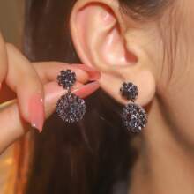 Europe And The United States Exaggerated Retro Palace Gorgeous Purple Double Round CZ Women's Crystal Earrings 1 Pair