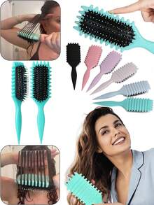 Hair brushes-EU+UK 2025新款卷发造型梳 - 男女通用防毛躁顺滑卷发梳，不拉扯头发，轻松打造完美卷发和波浪。适用于理发店、美容院、返校季、旅行度假等场合。女士美发配件，包括梳子、直发梳、木梳、卷发梳等。美发造型工具，适用于发型设计、美发、梳子、梳子套装、卷发梳、直发梳、女士梳子、美发配件、理发店等。 - 彩色 - 查看 2