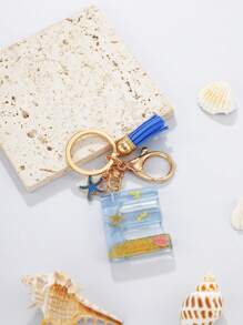 1pc A-Z English Letter Keychain, Resin Drop Glue Oceanic Elements Letter Pendant Keychain For Girls, Summer Starfish, Seashell Decor Random Color Children Bag Accessories
