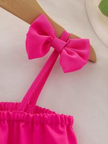 Young Girl Ruffled Bowknot Cami Dress - Hot Pink - View 6
