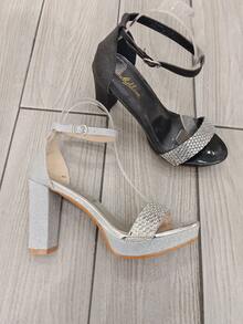 BEAUTIFUL AND ELEGANT PU AND GLITTER SANDAL 9.5 HEEL AND 2CM PLATFORM RHINESTONE BAND - Silver - View 3