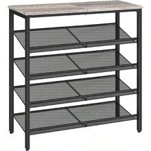 Shoe Rack 5-Tier Shoe Organizer Shoe Storage Rack For 16-20 Pairs Adjustable Mesh Shees Shoe Storage Unit For Entryway Metal Frame Sturdy Industrial Greige And Black EBG12XJ01 - Greige+Black - View 1