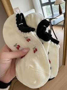 3/6 双女士透气针织面料隐形袜，白色，樱桃红，网眼，蕾丝设计，轻盈，适合春夏季，可爱美观，适合居家、通勤、派对、约会、上学、节日礼物 - 彩色 - 查看 6