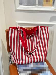 1 Bolso de hombro de diseño de doble cara con estilo de Doncella, bolso grande para niños, bolso de estudiante de gran capacidad, bolsa de tutoría, bolsa de almacenamiento, bolsa casual portátil, adecuada para compras, fiestas, vacaciones, eventos festivos, entretenimiento y otras ocasiones. Decoración con parche de letra y rayas de contraste de color, un regalo perfecto para chicas jóvenes, estudiantes adolescentes, etc.
