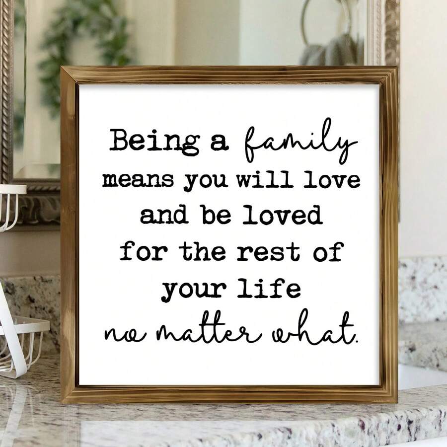 1pc Farmhouse Home Decoration, Family Room Decoration, Warm Home Decoration, Family Famous Words Wooden Board, Shelf Decoration, Wooden Board Box Logo, Being A Family Means You Will Love And Be Loved Logo, Aesthetic Home Wall Art, Gift , Creative Home Wall Decoration, Bedroom, Living Room, Kitchen, Bathroom, Cafe, Dormitory Wall Art Canvas Poster Gifts Birthday Graduation