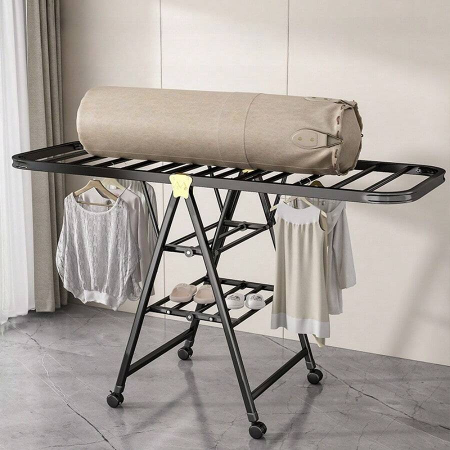 1pc Clothes Drying Rack Foldable, Metal Laundry Drying Rack Collapsible, Portable Compact Clothes Rack For Sweater Baby Clothes Towel Indoor & Outdoor, Height Adjustable Clothes Airer, Black