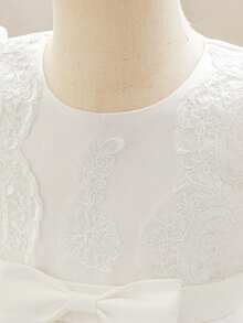 Baby Girls 0-2 Years Old Lace Puff Sleeve Mini Dress, White Christening Gown Suitable For Parties - White - View 5