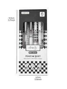 6入組棋盤格中性筆套裝僅有奶油格紋系列0.5mm圓珠筆黑色顏色墨水適用於寫作