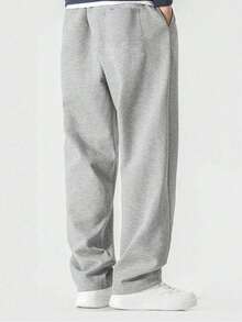 Blueplus Simple Style Drawstring Casual Pants, Breathable Fabric, Straight Trouser Legs, Comfortable And Loose, Suitable For Outdoor Sports And Fitness Or Home Wear In Spring, Summer And Autumn - Màu Xám nhạt - Xem 2